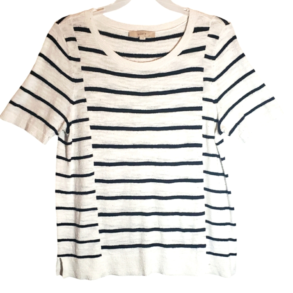 Loft women's XL striped black/white short sleeve pullover sweater. 5089